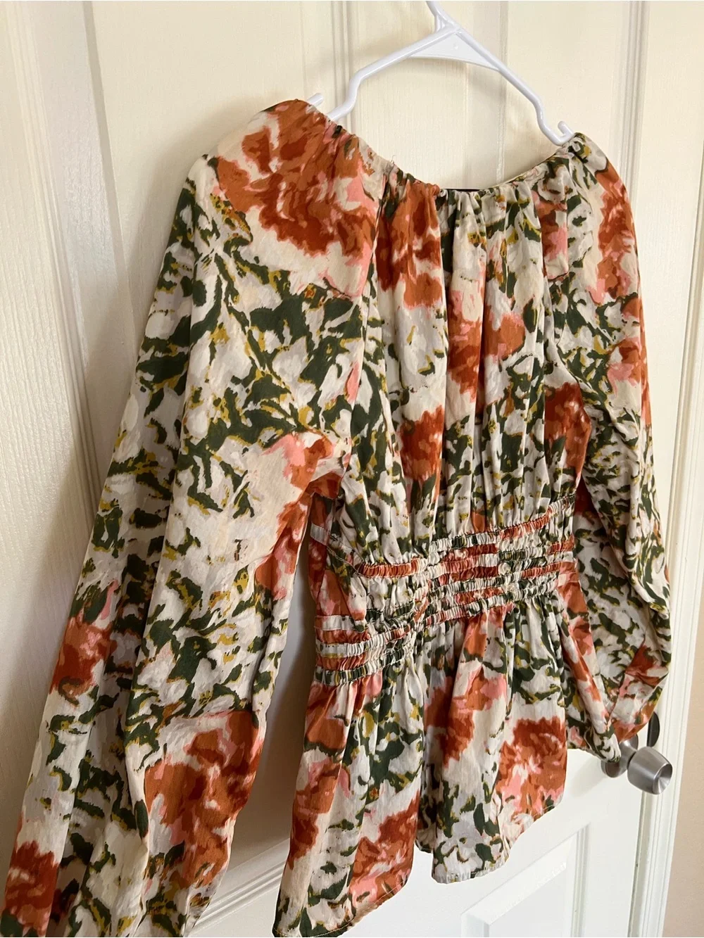 Sam Edelman Cilian Cotton Smocked Bustier Floral Blouse XS